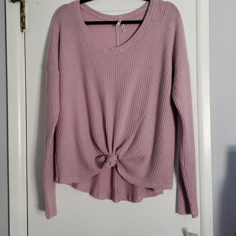 Mudd NWT Tie-Front Waffle-Knit Long Sleeve Top